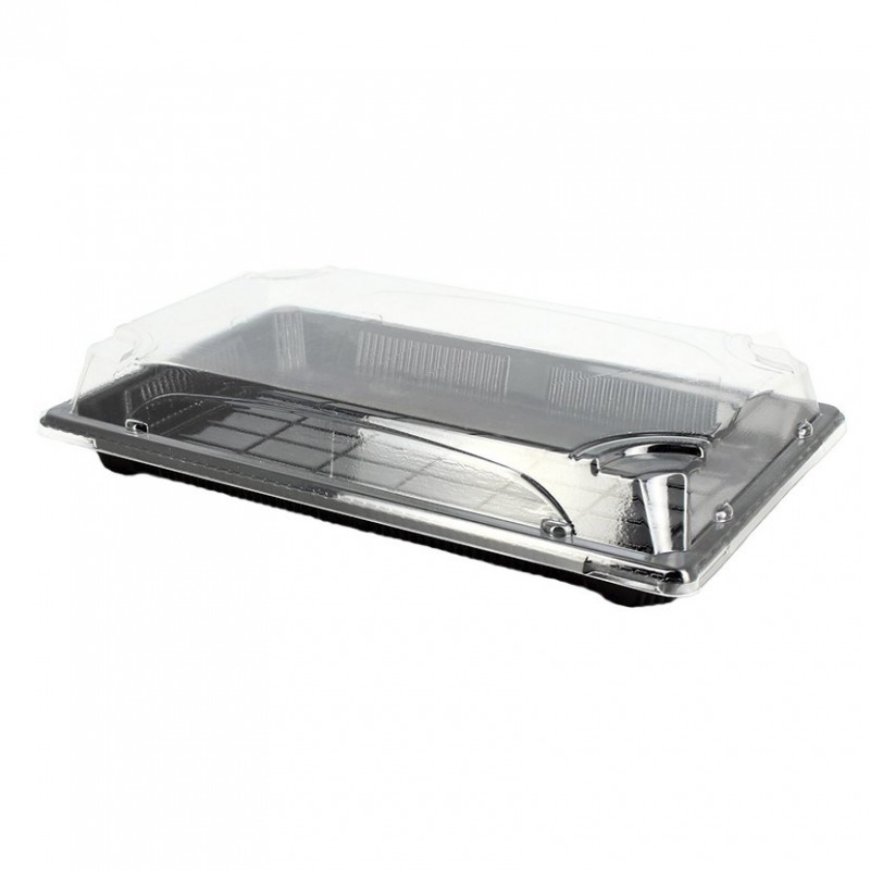 Recyclable PS sushi trays with anti-fog lid (15x24cm) Recyclable PS sushi trays with anti-fog lid (15x24cm)