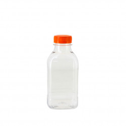 Botellas PET transparentes con tapones naranjas