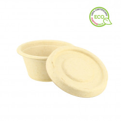 Pote de molhos de fibra kraft com tampa compostável (60ml)