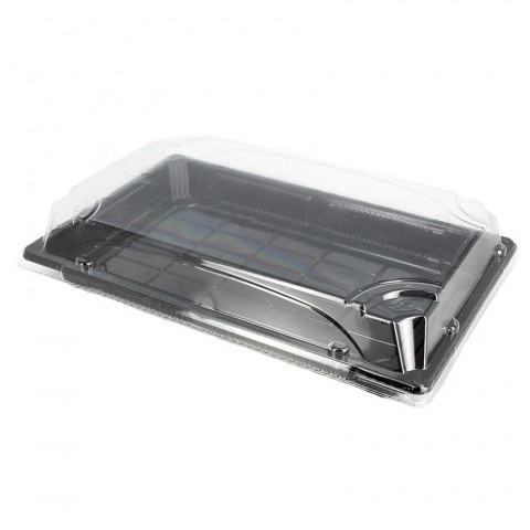 Recyclable PS sushi trays with anti-fog lid (21.5x13.5x4.5cm)