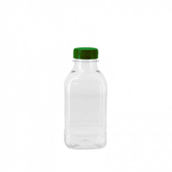 Botellas PET transparentes con tapones verdes