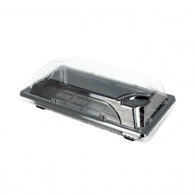 Recyclable PS sushi trays with anti-fog lid (16x9.5cm)