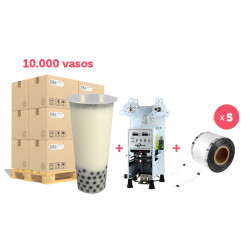 Kit de copos bubble tea 650ml, máquina e 5 rolos termosseláveis
