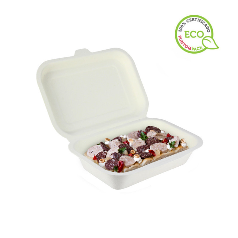 Recipiente de fibra branco retangular com tampa (450cc)