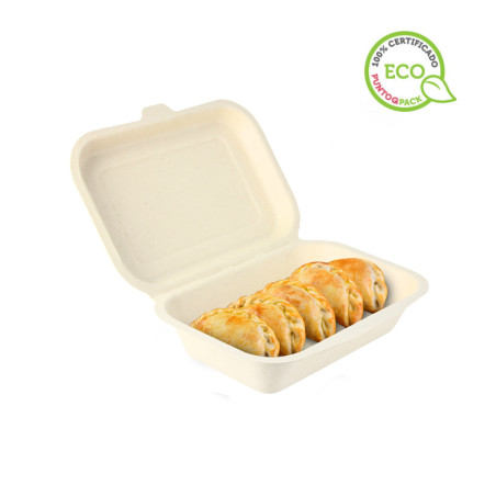 Recipiente de fibra kraft retangular com tampa (450cc)