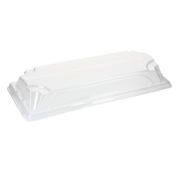 Tampa PET para bandeja de sushi de fibra compostável (22x9x3cm)