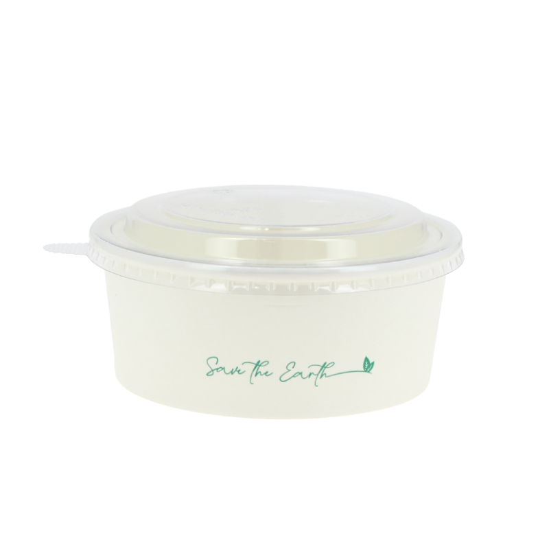 Saladeira reciclável de papelão branco com tampa RPET (700ml)