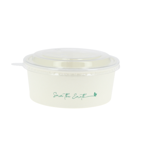 Ensaladera reciclable de cartón blancas con tapa RPET (700ml)