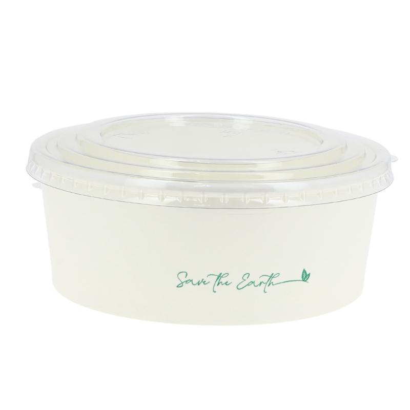 Saladeira reciclável de cartão branco com tampa RPET (1200 ml)