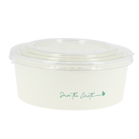 Ensaladera reciclable de cartón blanco con tapa RPET (1200 ml)