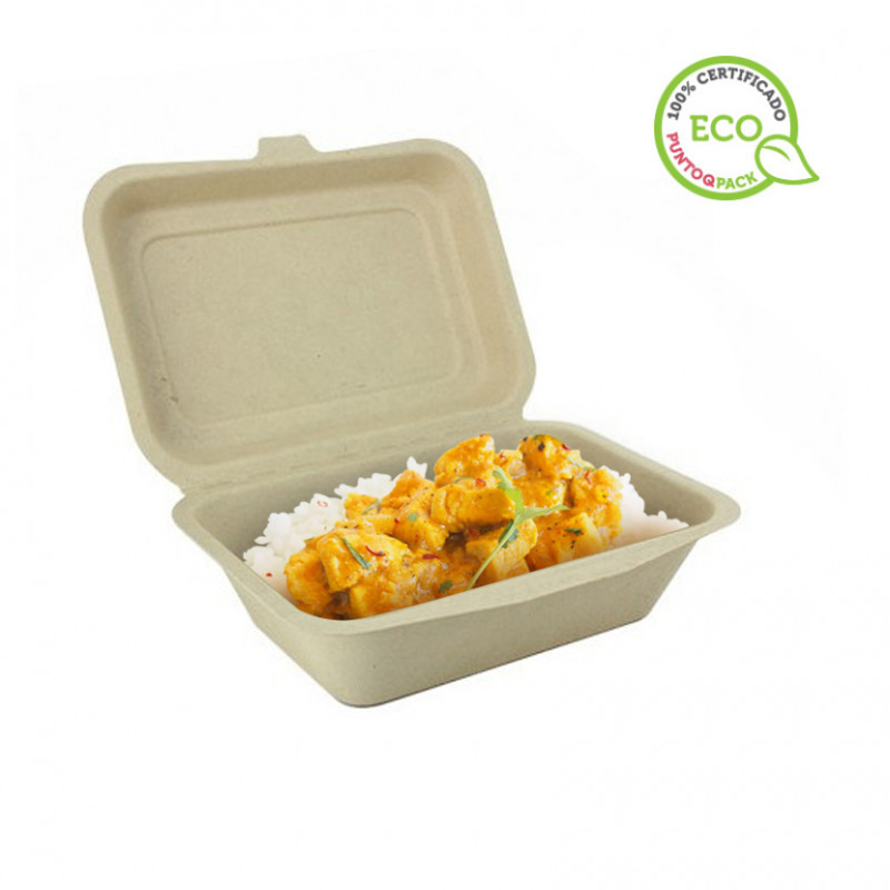 Recipiente retangular de fibra kraft com tampa (600cc)