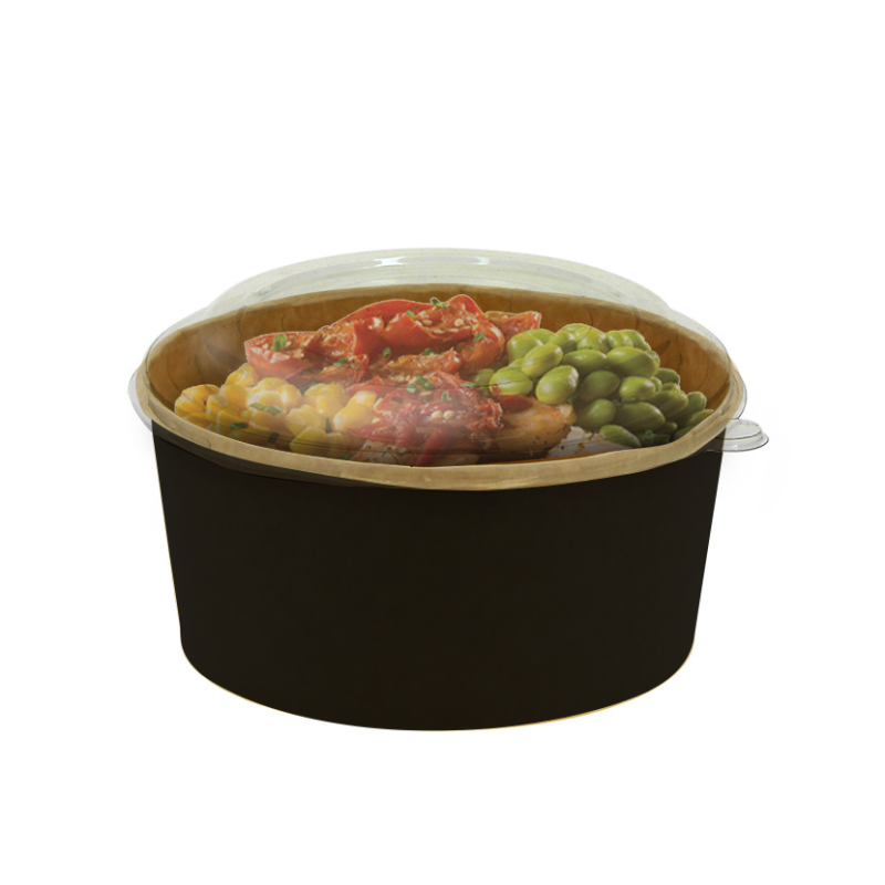 Ensaladera de cartón negro con tapa PET (750ml)