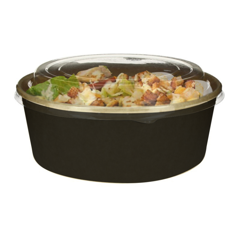 Ensaladera de cartón negro con tapa PET (1200ml)