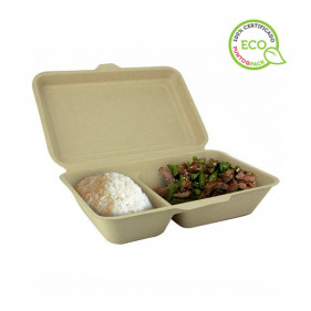 Envases de fibra kraft con tapa y 2 divisiones (1000cc)