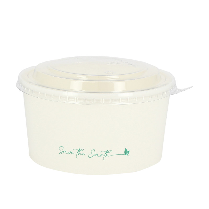 Saladeira reciclável de cartão branco com tampa RPET (1000cc)