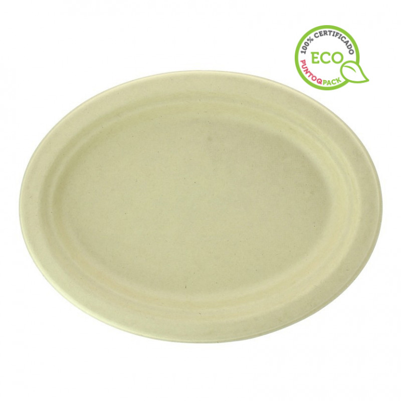 Assiettes ovales en canne à sucre naturel (26x20x2cm) Assiettes ovales en canne à sucre naturel (26x20x2cm)
