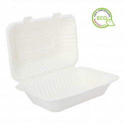 Envase de fibra rectangular blanco con tapa (1000cc)