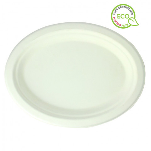 Oval white sugar cane plates (26x20x2cm)