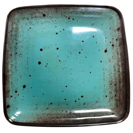 Plato de melamina reutilizable terracota azul 22.8x22.8x2.1cm