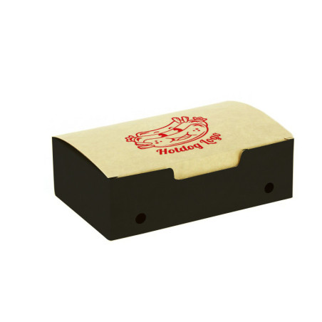 Caja para fritos mediana negro kraft con ventilación (14,5x9x4,5cm) Personalizada