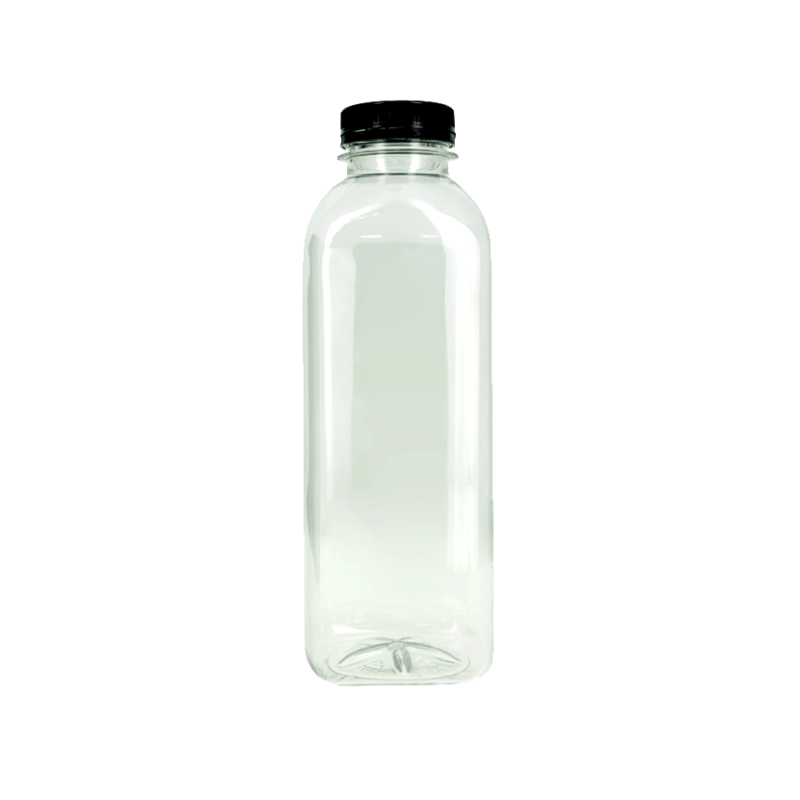 GARRAFAS PET TRANSPARENTES COM TAMPAS NEGRAS