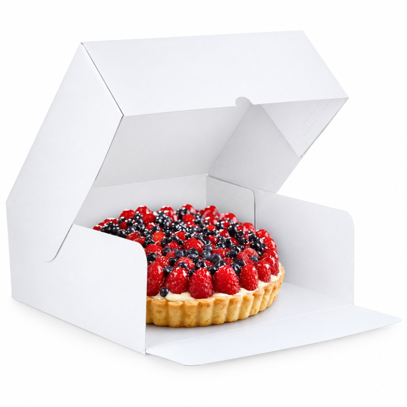 Caja tarta y roscón blanca con apertura frontal (28x28x10 cm)
