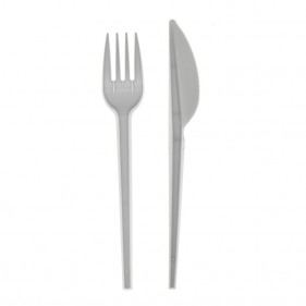 White recyclable PS cutlery pack (fork and knife)