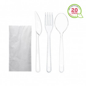 Complete set of reusable ECO transparent cutlery