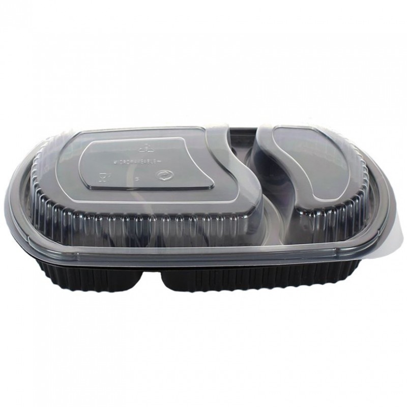 Coperchio alto per contenitori base nera a 2 divisioni (1000cc) Coperchio alto per contenitori base nera a 2 divisioni (1000cc)