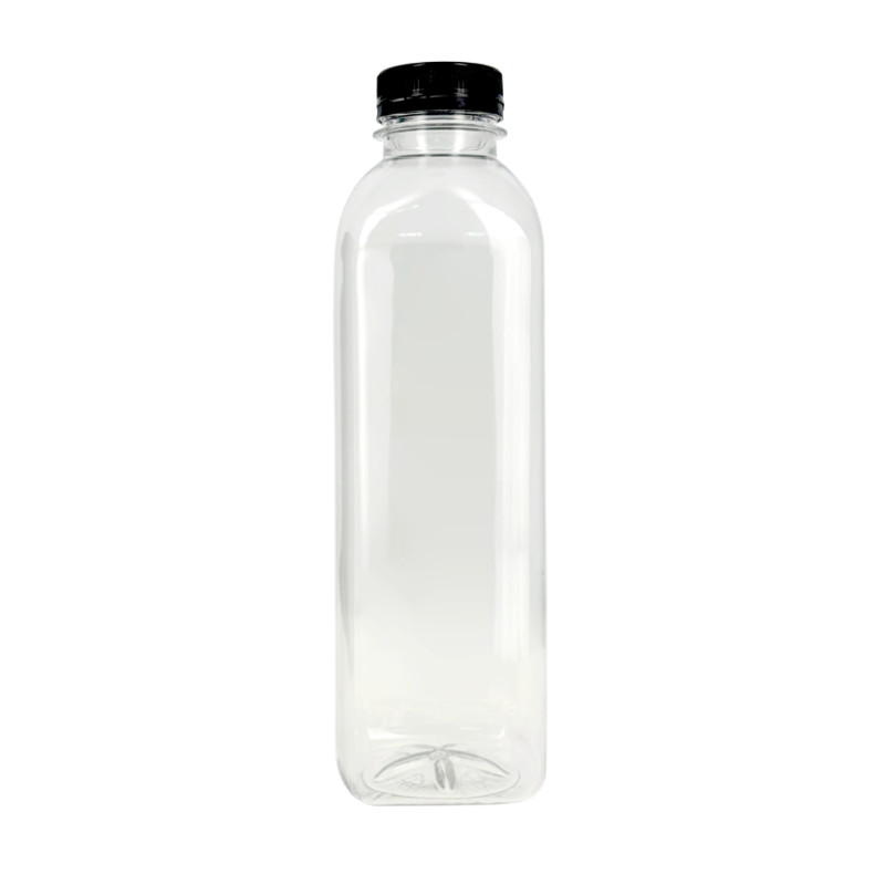 Botellas PET transparentes con tapones verdes Botellas PET transparentes con tapones verdes
