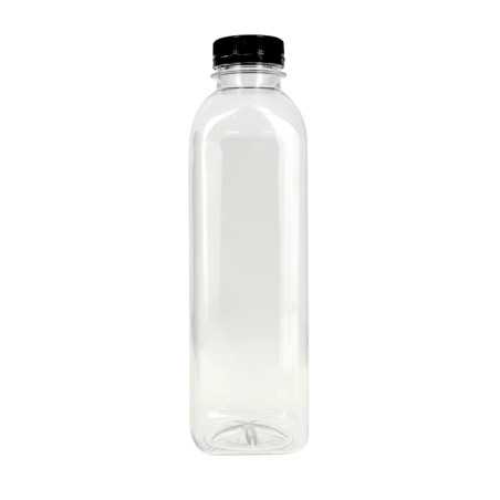 Botellas PET transparentes con tapones verdes