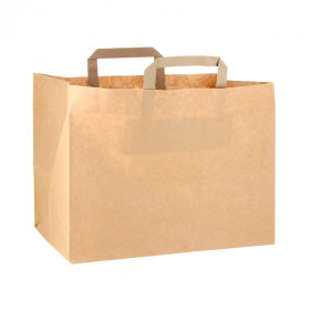 Sacos de papel Kraft fundo largo com alça plana reforçada (32+21x25cm)