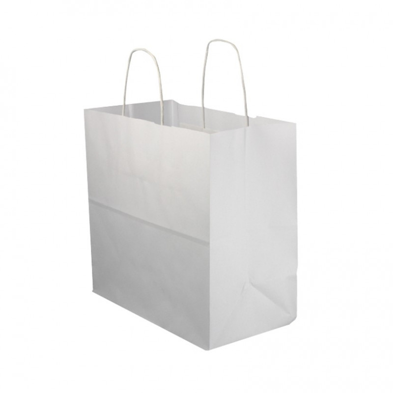 SACOS DE PAPEL BRANCO COM ALÇAS ONCOLADAS 26X14X27CM