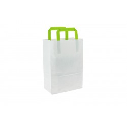 Bolsas de papel blancas pequeñas asa verde (20+10x28cm)