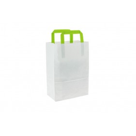 Bolsas de papel blancas pequeñas asa verde (20 + 10 x 28cm)