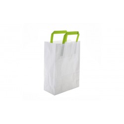 Bolsas de papel blancas pequeñas asa verde (20+10x28cm)