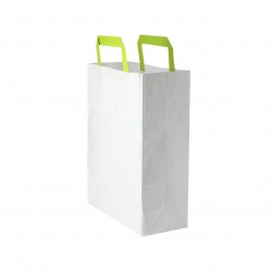 Bolsas de papel blancas pequeñas asa verde (20+10x28cm)