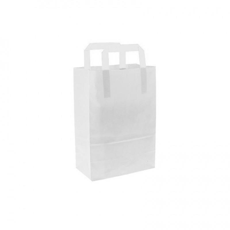 Bolsas de papel blancas pequeñas con asa plana (20+10x28cm)