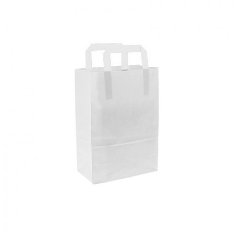 Saco pequeno de papel branco com asa plana (20+10x28cm)