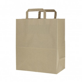 Recycled kraft paper bags with flat handles (26+14x29cm)