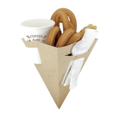 Containers for churros and chocolate cone-style cardboard