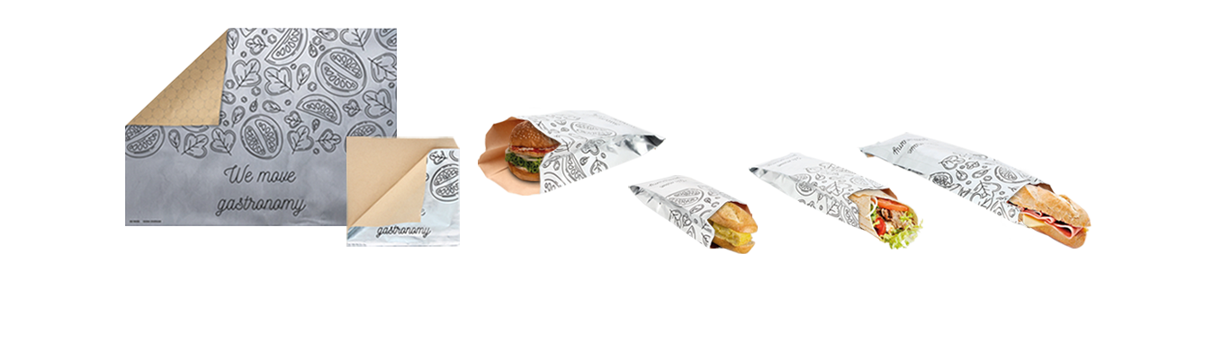 Diseño de bolsas de papel APP de comida a domicilio. Diseños originales.