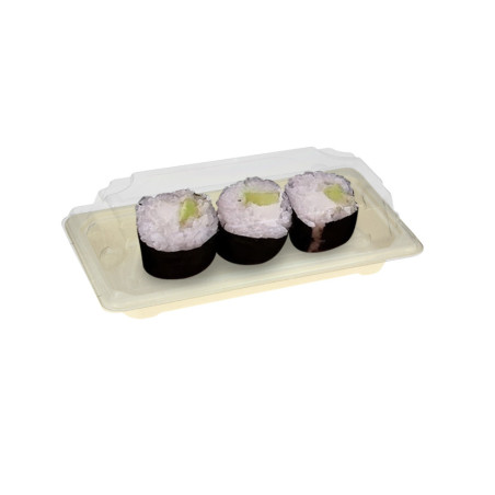 Mini bandeja sushi compostable con tapa incluida (16,5x9x2cm)