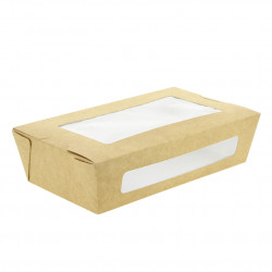 ENSALADERA CARTON KRAFT CON DOS VENTANAS 810CC