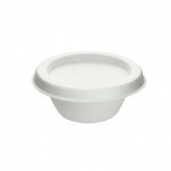 Tarrina salsas de fibra blanca con tapa compostable (65ml)
