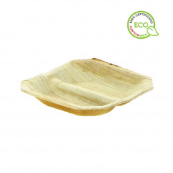 Plato cuadrado de hoja de palma con dos divisiones (10x10 cm)