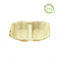 Plato cuadrado de hoja de palma con dos divisiones (10x10 cm)