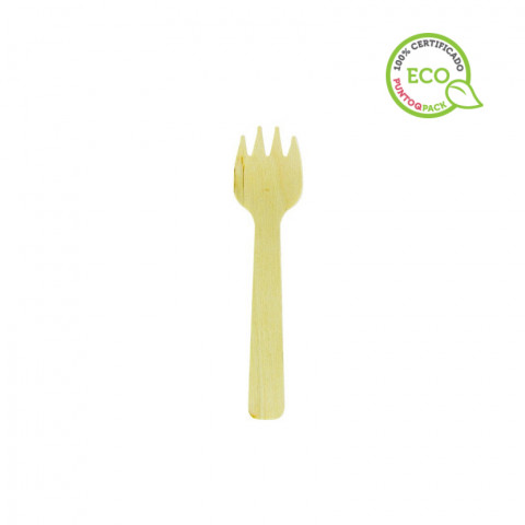 Mini tenedor cuchara de madera 10,5 cm Mini tenedor cuchara de madera 10,5 cm