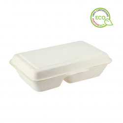 Envases de fibra blancos con tapa y 2 divisiones (1000cc)