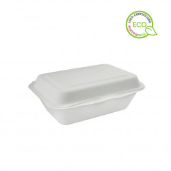 Envases de fibra blancos rectangulares con tapa (600cc)
